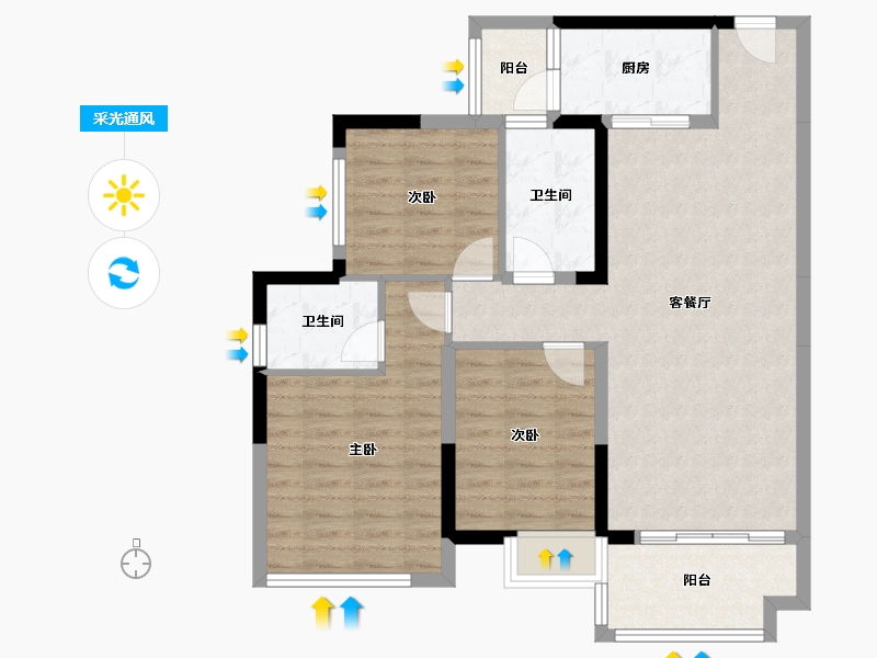 四川省-绵阳市-领地天屿-90.34-户型库-采光通风