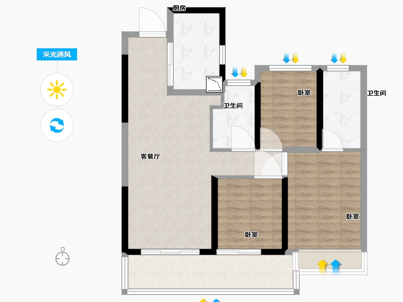 湖北省-黄石市-黄石保利时代-87.00-户型库-采光通风