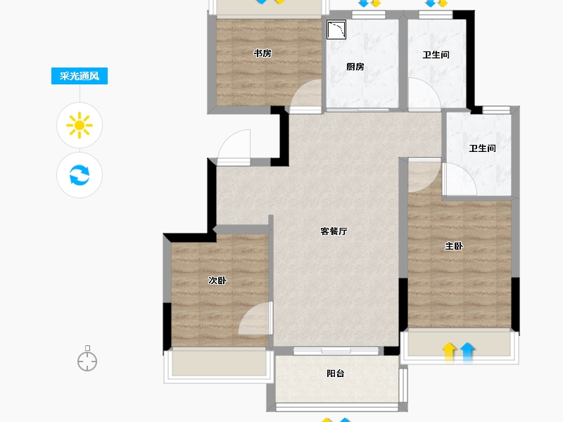 江苏省-南京市-阳光城文澜府-80.75-户型库-采光通风