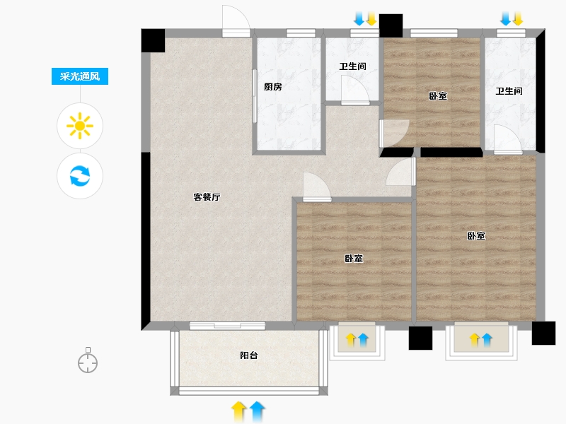 湖北省-黄冈市-金都上城-86.88-户型库-采光通风