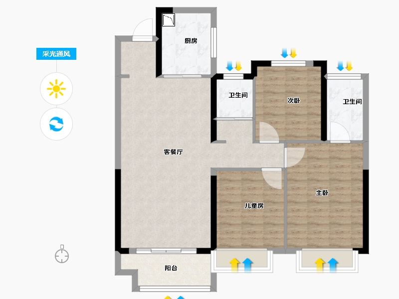 安徽省-阜阳市-京师国府-90.00-户型库-采光通风