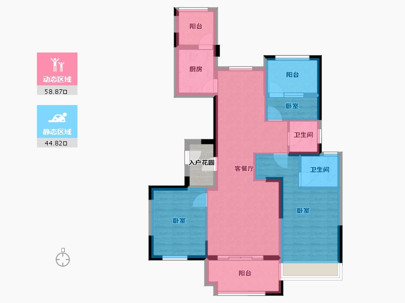 湖北省-襄阳市-东泰中央公馆-95.41-户型库-动静分区