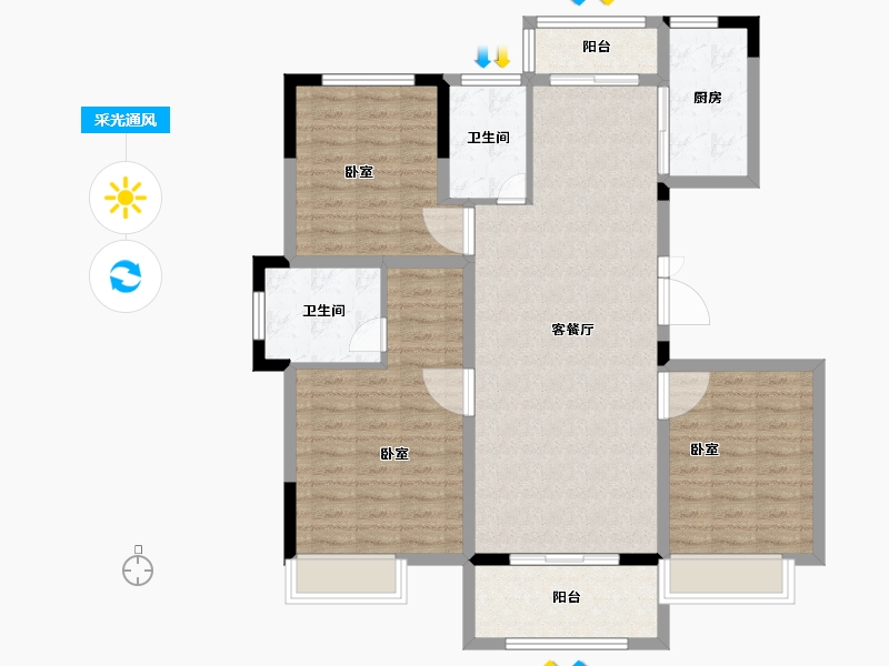 湖北省-咸宁市-恒基·国宾府-105.01-户型库-采光通风