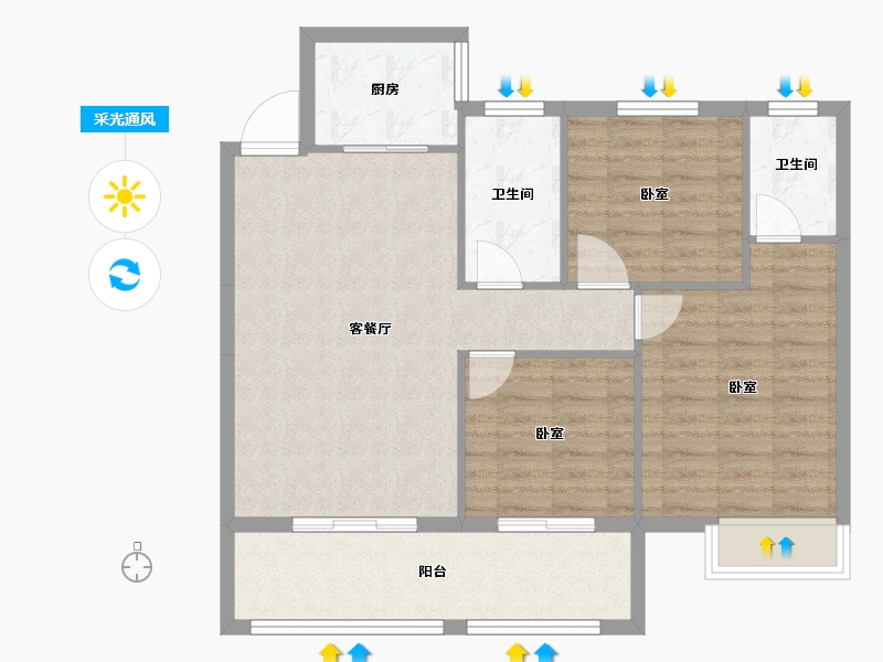 湖北省-孝感市-东方·状元成-86.16-户型库-采光通风