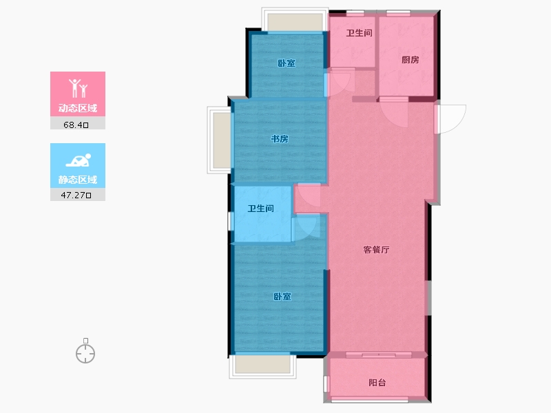 湖北省-武汉市-汉阳城二期云顶-105.92-户型库-动静分区