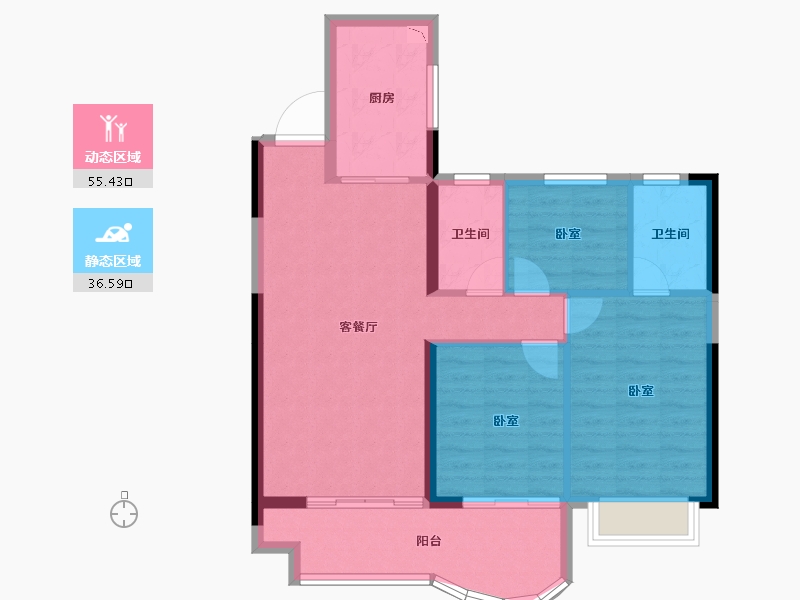 湖北省-黄冈市-实地黄冈蔷薇国际-83.35-户型库-动静分区