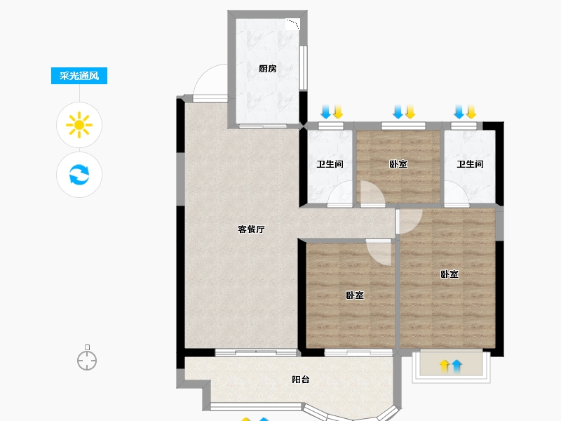 湖北省-黄冈市-实地黄冈蔷薇国际-83.35-户型库-采光通风