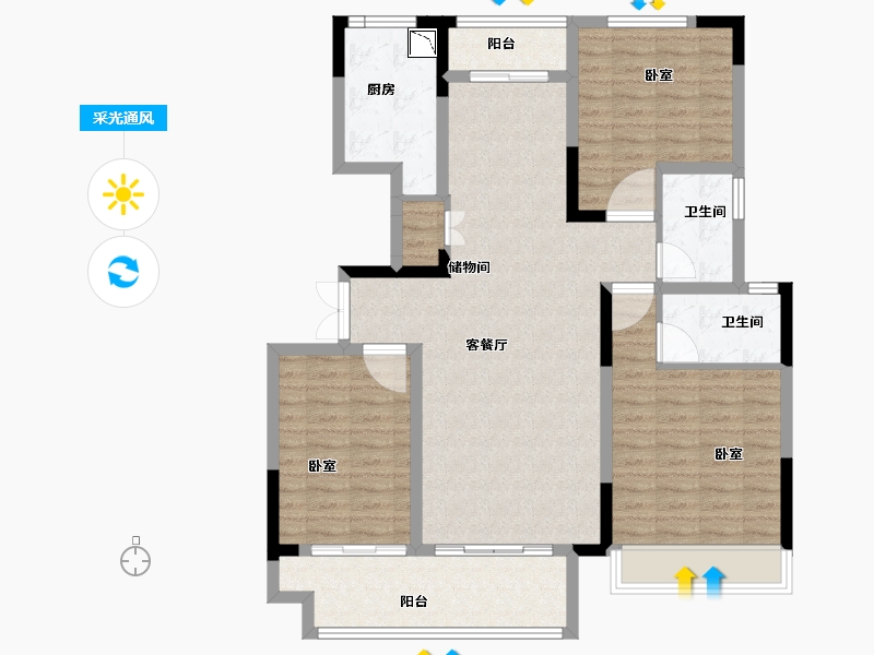 河南省-商丘市-柘城建业幸福里-109.02-户型库-采光通风