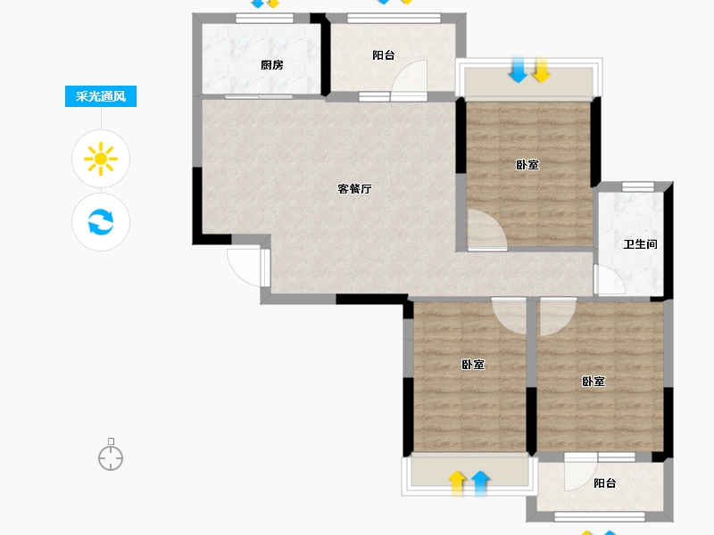 湖北省-襄阳市-万景·三号院-86.80-户型库-采光通风