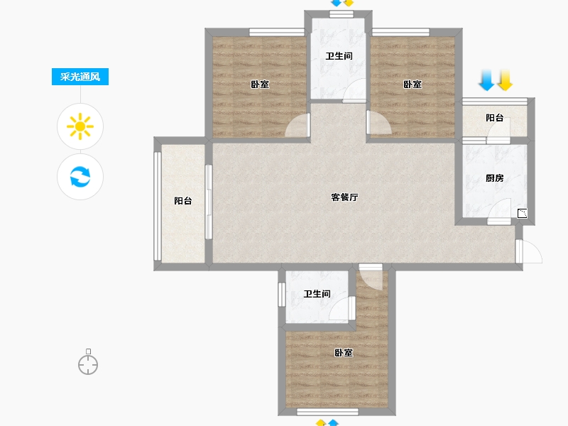 湖北省-襄阳市-普鑫·上東郡-92.45-户型库-采光通风