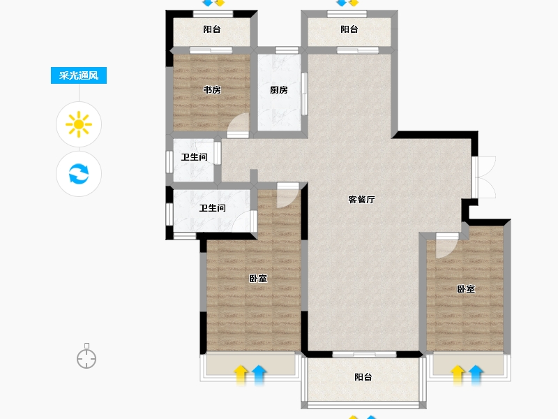 湖南省-常德市-曙光·锦城-110.70-户型库-采光通风