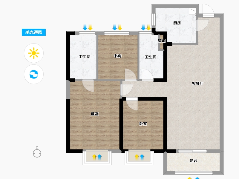 湖北省-武汉市-大华铂金瑞府三期-92.00-户型库-采光通风