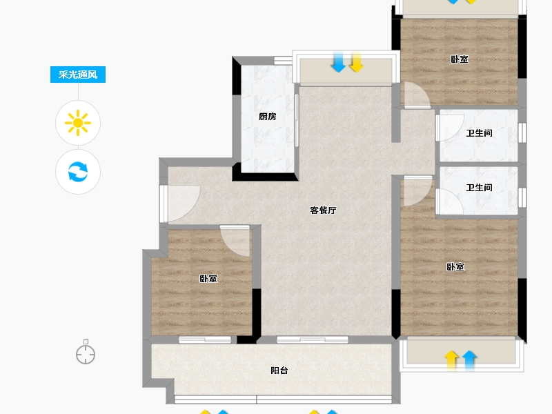 湖北省-孝感市-应城碧桂园·云玺-91.33-户型库-采光通风