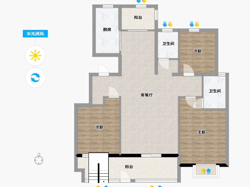 山东省-临沂市-元沃·御景苑-107.00-户型库-采光通风