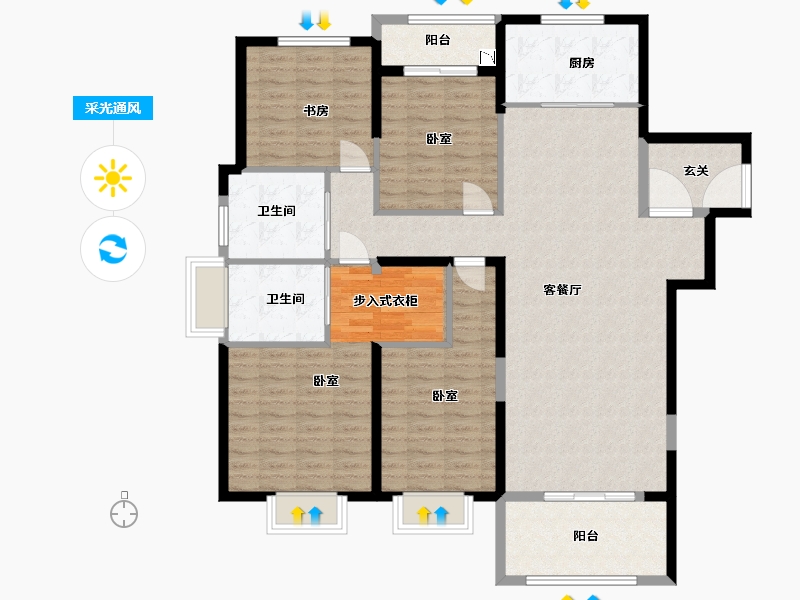 湖北省-武汉市-大华铂金瑞府三期-136.00-户型库-采光通风