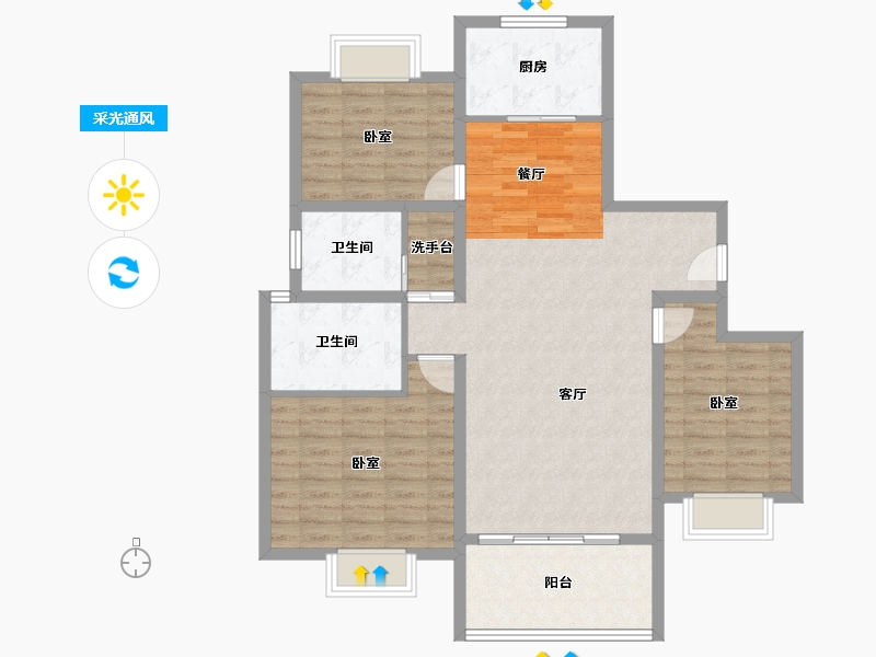 河南省-信阳市-金诚东方花园-107.26-户型库-采光通风