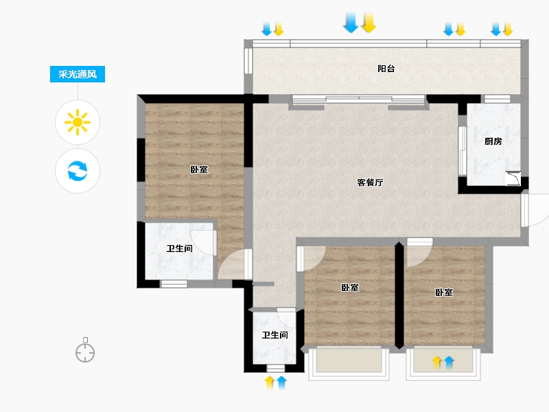 湖北省-黄冈市-万景楚园-84.75-户型库-采光通风