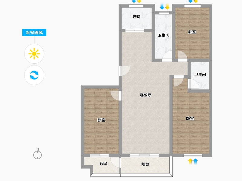 山东省-潍坊市-金都世家-106.10-户型库-采光通风