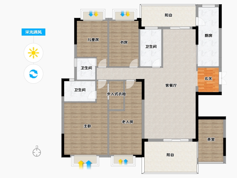 湖南省-长沙市-碧桂园公园壹号-185.53-户型库-采光通风