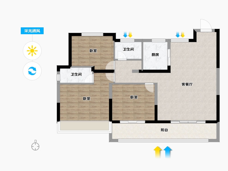 湖北省-黄冈市-升华·翡翠公馆-100.67-户型库-采光通风