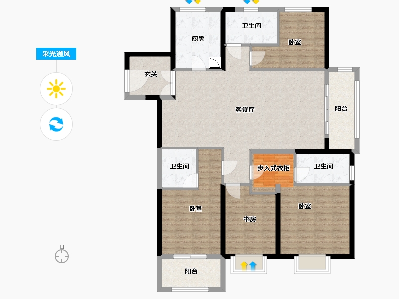 湖北省-武汉市-大华铂金瑞府三期-136.00-户型库-采光通风