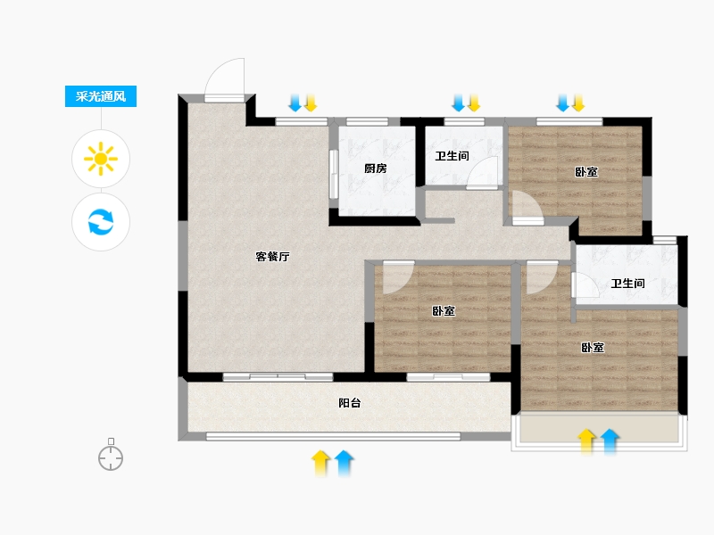 湖北省-黄冈市-升华·翡翠公馆-101.57-户型库-采光通风