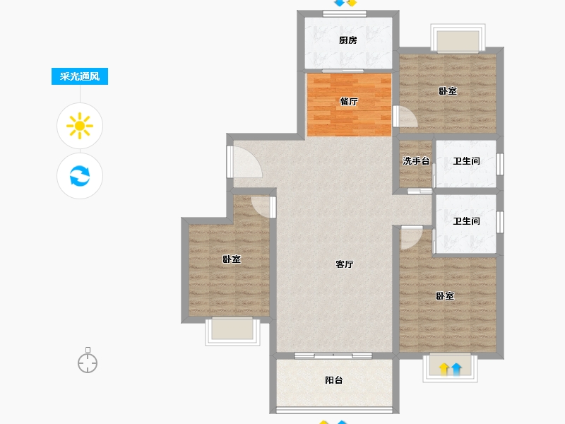 河南省-信阳市-金诚东方花园-106.91-户型库-采光通风