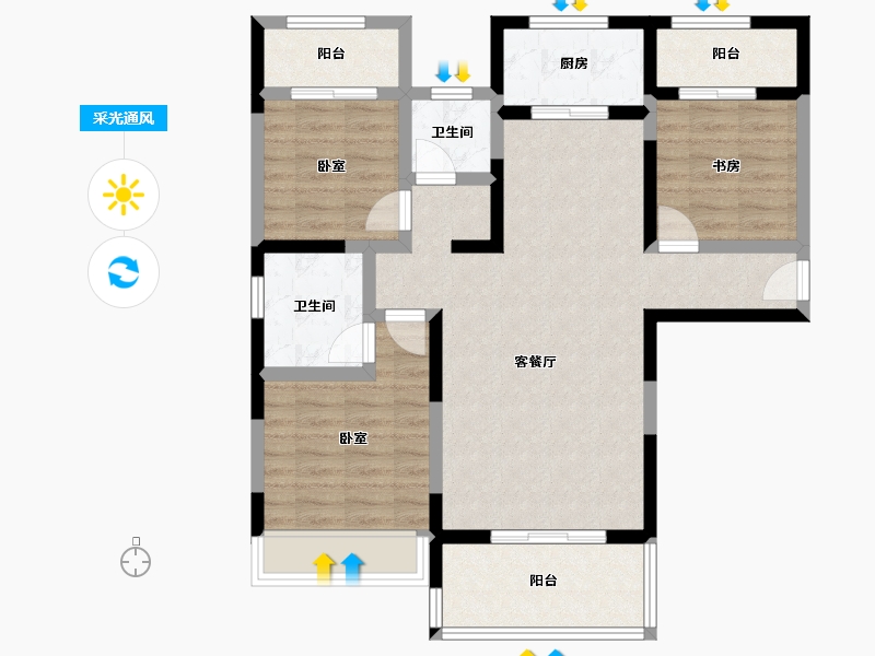 湖南省-常德市-曙光·锦城-87.92-户型库-采光通风