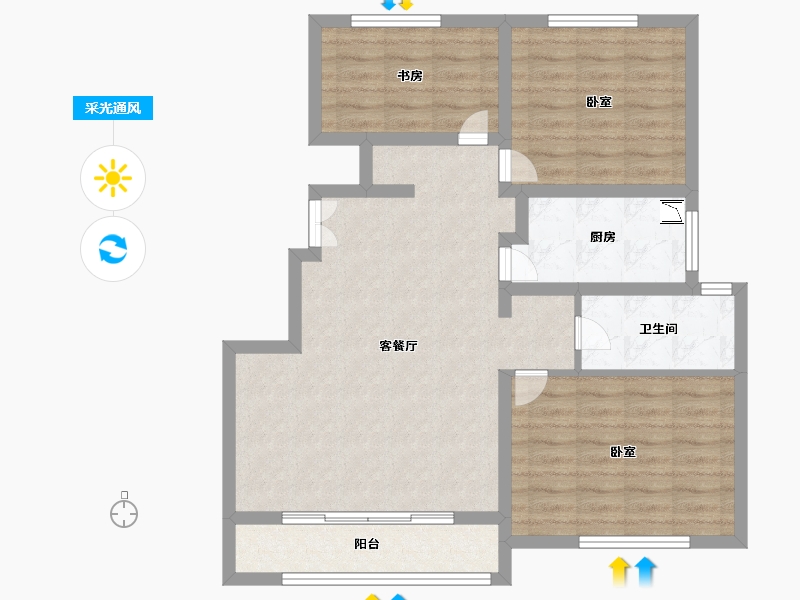 山东省-潍坊市-金冠文化大院-85.00-户型库-采光通风