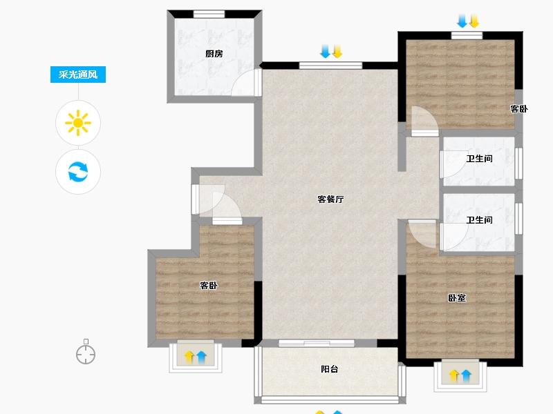 河南省-驻马店市-圣菲城幸福里-104.39-户型库-采光通风