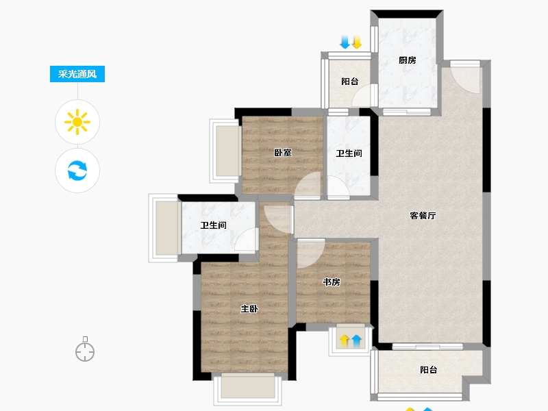 广东省-广州市-新力翡翠湾-82.00-户型库-采光通风