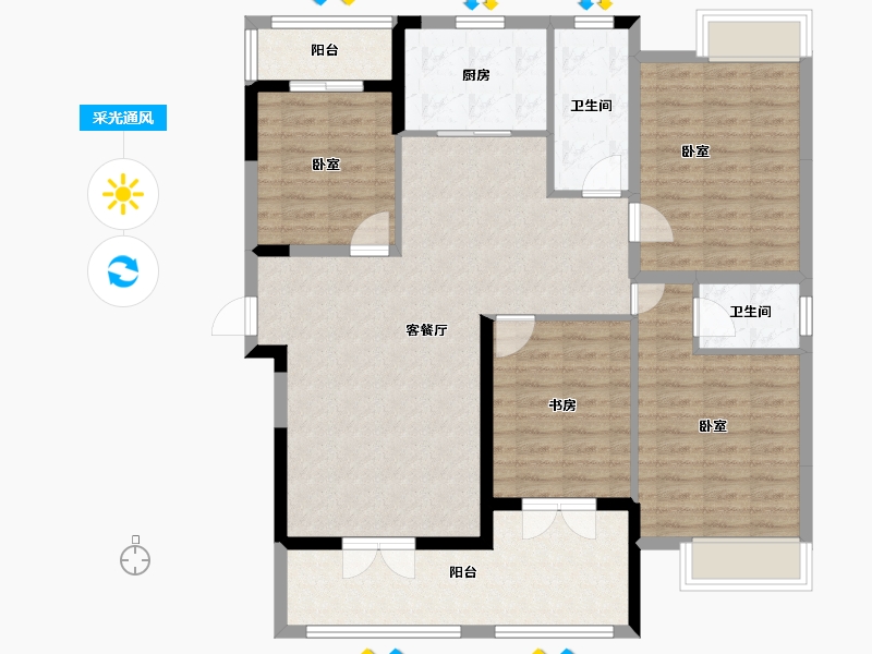 湖北省-咸宁市-九重锦·揽月公馆-115.34-户型库-采光通风