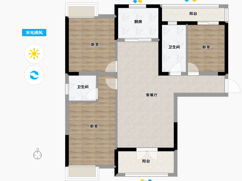 湖北省-咸宁市-九重锦·揽月公馆-98.95-户型库-采光通风