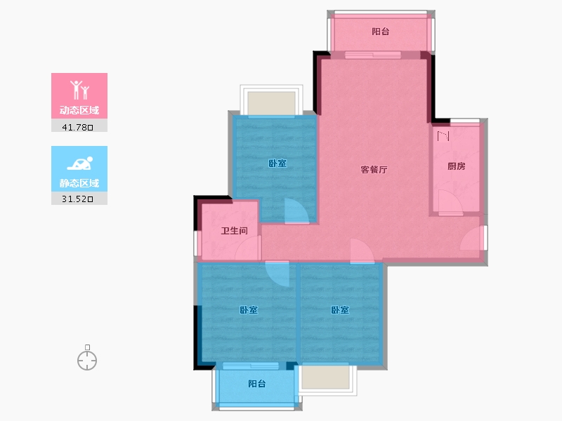 湖北省-武汉市-九坤新城壹号御府-65.80-户型库-动静分区