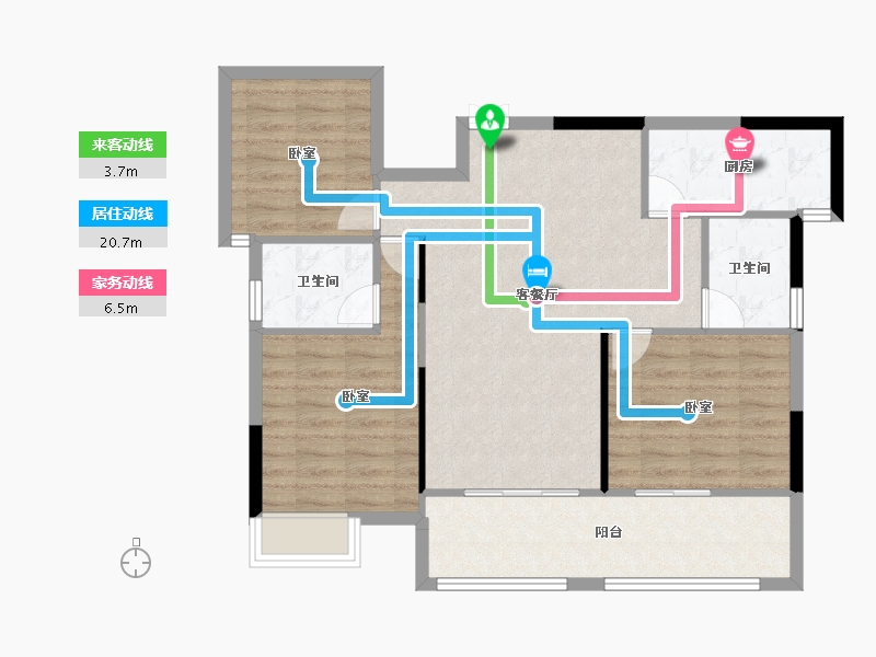 湖南省-株洲市-学府港湾二期-88.80-户型库-动静线