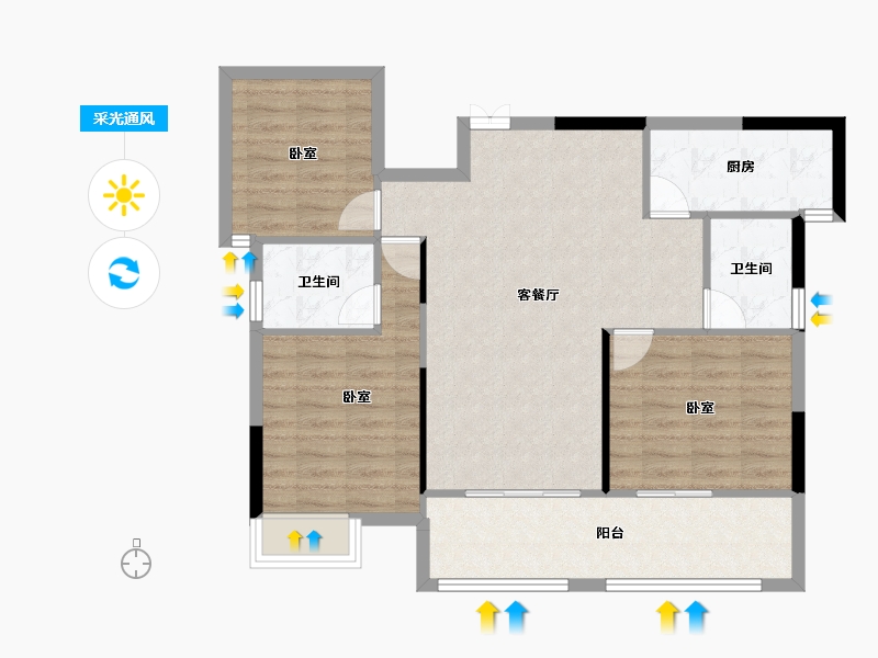 湖南省-株洲市-学府港湾二期-88.80-户型库-采光通风