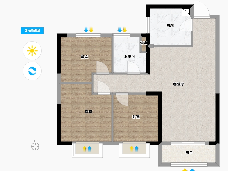 湖北省-武汉市-大华铂金瑞府三期-82.00-户型库-采光通风