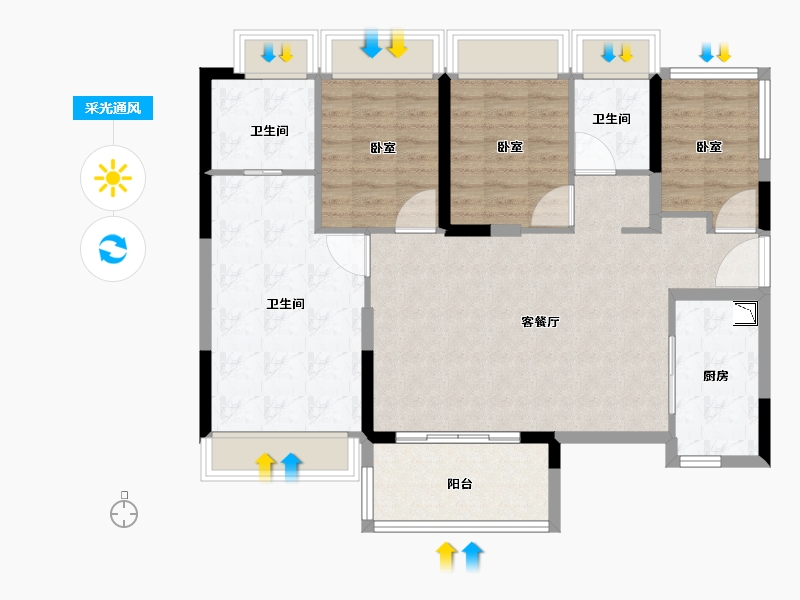 广东省-广州市-越秀·滨湖悦府-96.00-户型库-采光通风