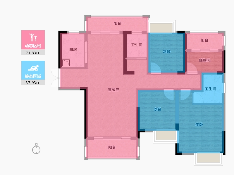 湖南省-株洲市-华晨·浪琴湾-96.23-户型库-动静分区