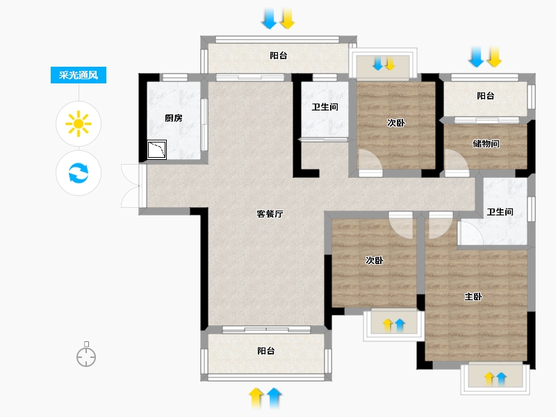 湖南省-株洲市-华晨·浪琴湾-96.23-户型库-采光通风