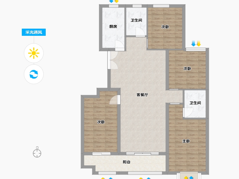 山东省-潍坊市-恒信风華上品-109.73-户型库-采光通风