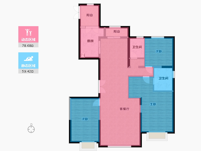 内蒙古自治区-包头市-正翔国际-124.88-户型库-动静分区