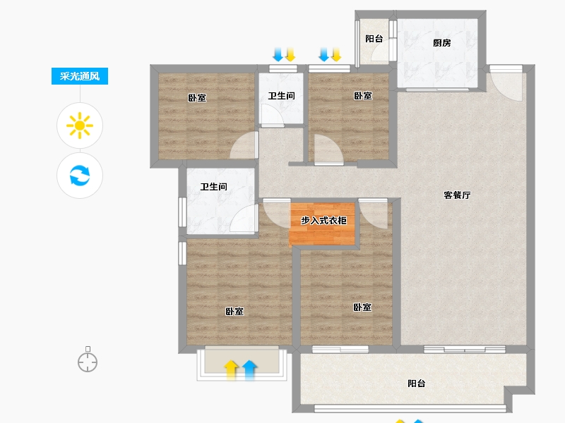 湖北省-荆州市-万森国际广场-105.00-户型库-采光通风