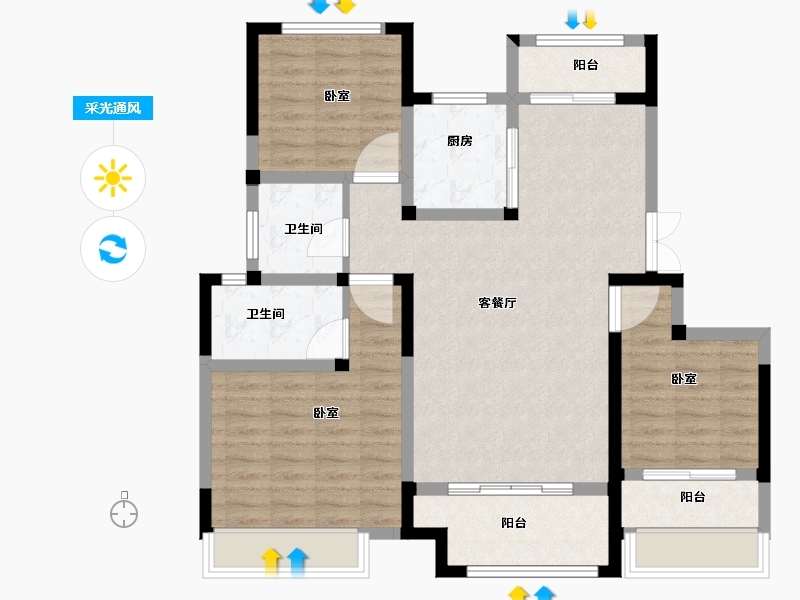 河南省-郑州市-永威梅隆公馆-96.05-户型库-采光通风