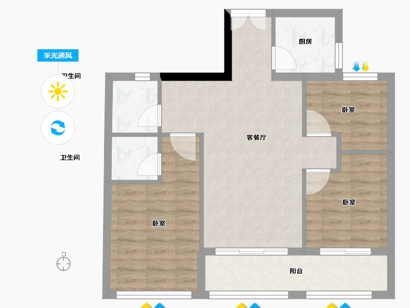 浙江省-绍兴市-店口丽景春天-67.00-户型库-采光通风