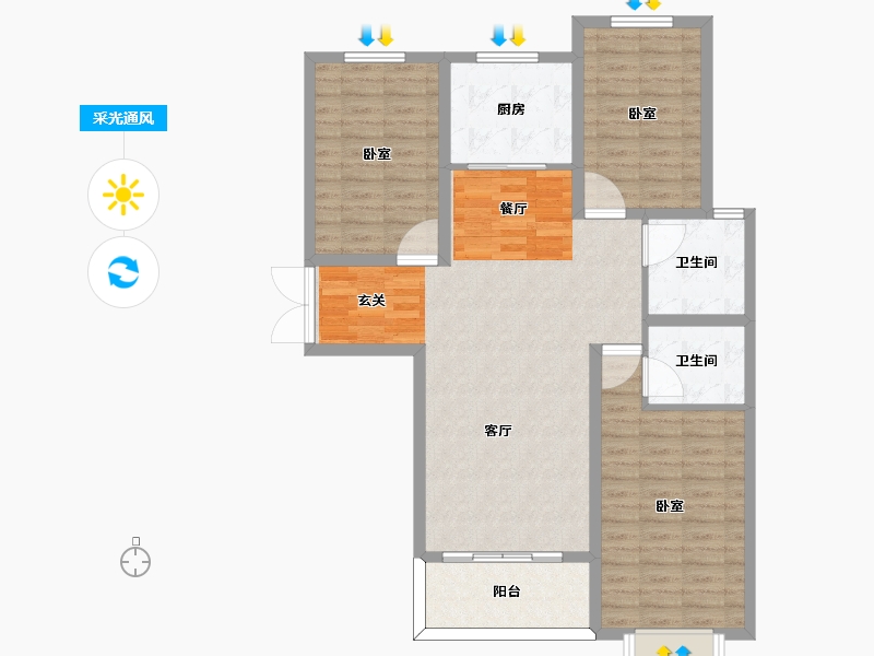 河南省-许昌市-山峰唐宁湾-102.51-户型库-采光通风