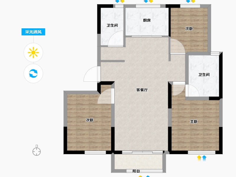 山东省-威海市-国宏立泰桂花园-104.00-户型库-采光通风