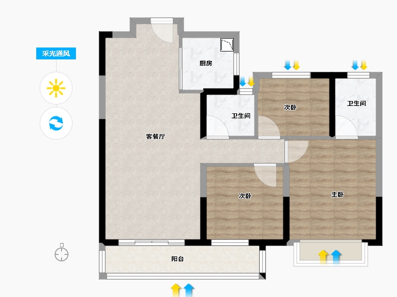 湖南省-株洲市-中粮瑞府-85.00-户型库-采光通风