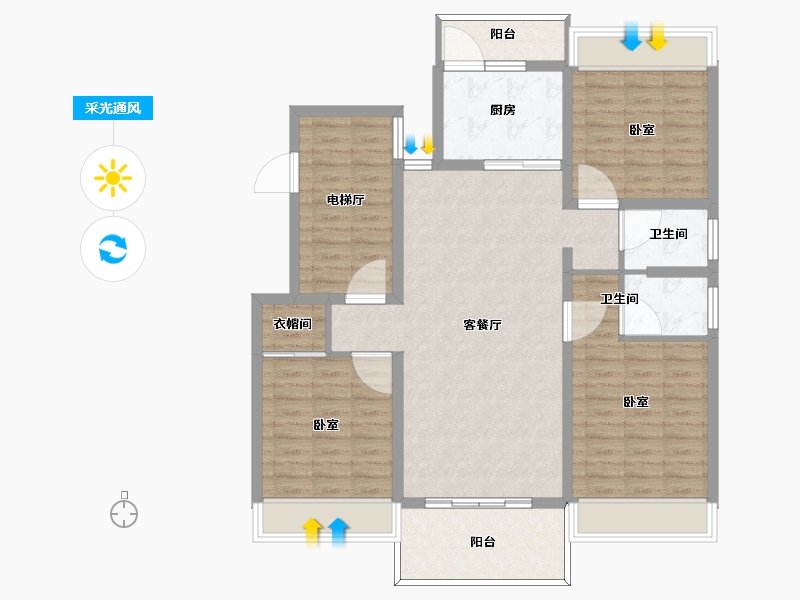 河南省-信阳市-龙盘置业·盛世豪庭-110.01-户型库-采光通风