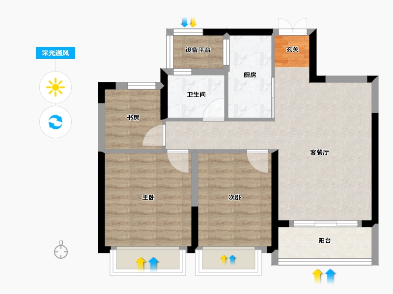 浙江省-台州市-蓝城澄园-65.60-户型库-采光通风